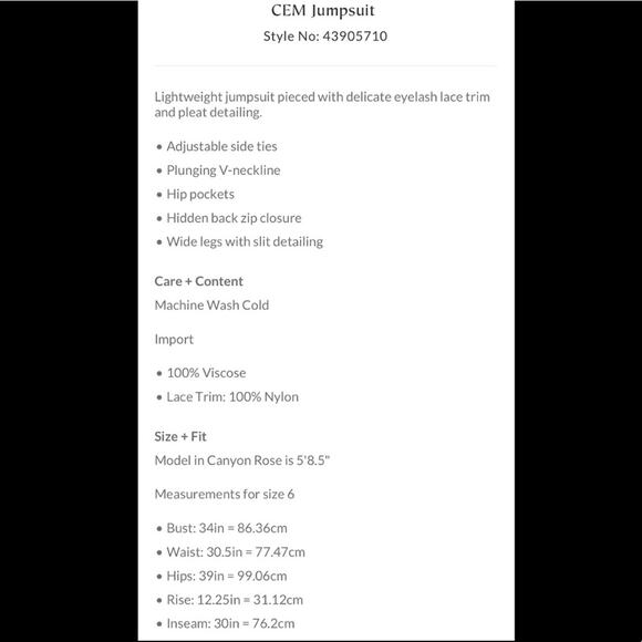 FREE PEOPLE CEM Black Sleeveless Lace Trim Deep V Cinch Waist Wide Leg Jumpsuit - Picture 6 of 14